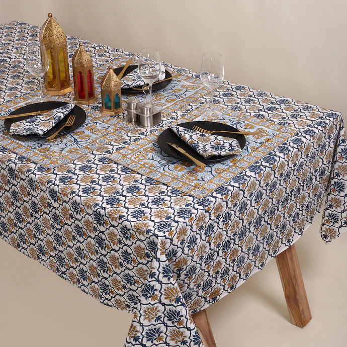 Traditional Blue Block Print Pure Cotton Table Cover Cloth